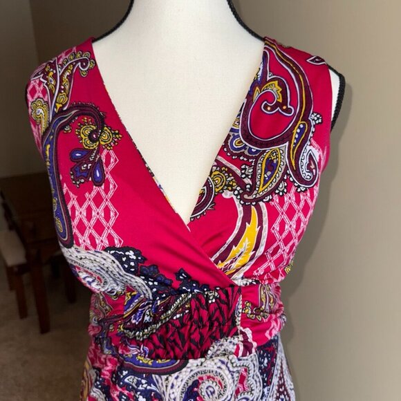 George pink colorful sleeveless summer dress with asymmetrical hem - Picture 2 of 13